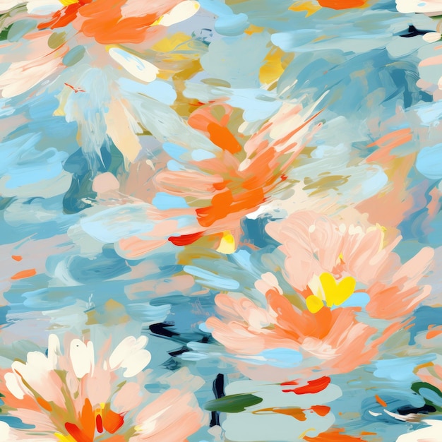 Colorful Watercolor Brushstroke Painting Monet Style Seamless Pattern Background