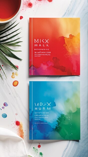 Photo colorful watercolor bundle for creative business cards