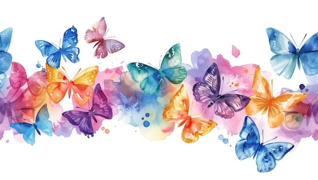 Colorful watercolor butterflies on a soft pastel background showcasing vibrant hues and delicate details