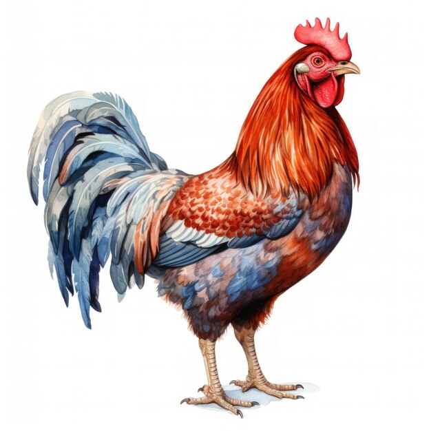 Colorful Watercolor Chicken Clipart on White Background AI Generated