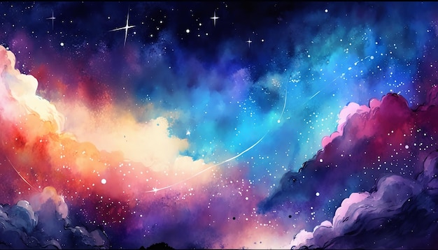 Colorful Watercolor dazzling starry sky wallpaper universeGenerative AI