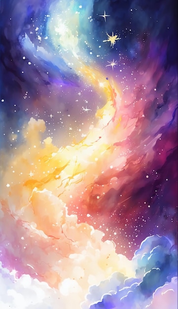 Colorful Watercolor dazzling starry sky wallpaper universeGenerative AI