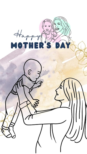 Colorful Watercolor Fashion Illustration Mother and Children Happy Motheraposs Day Your Story 1