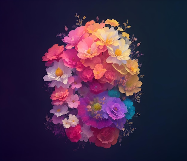 A Colorful watercolor floral illustration with dark background