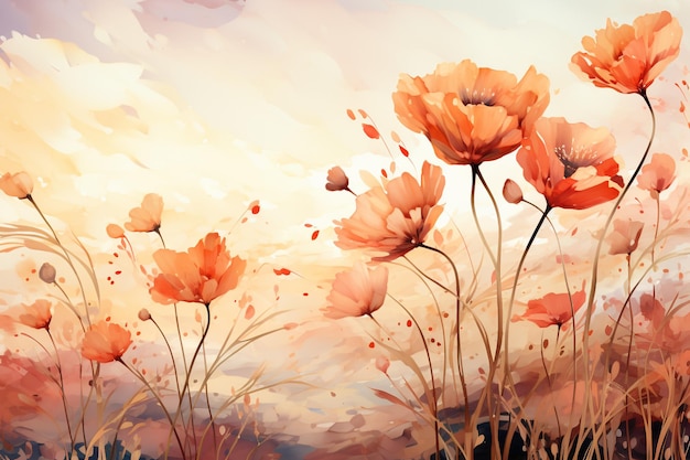 colorful watercolor flowers on the background