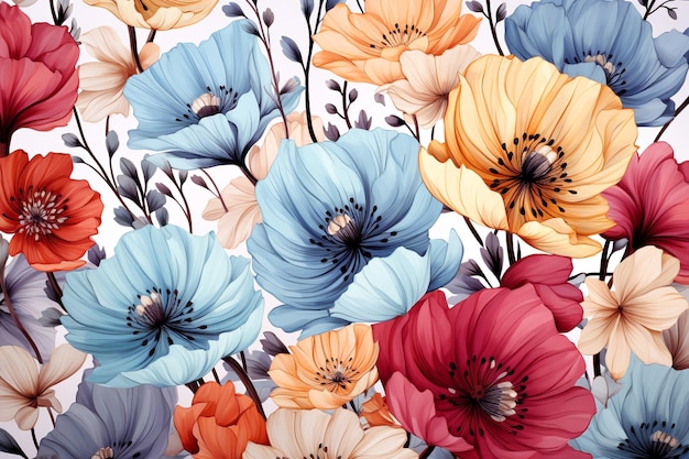 Colorful Watercolor Flowers Pattern Illustration Designs Ai Generative