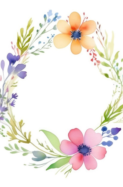 colorful watercolor illustration of field flowers floral frame with copy space on white background