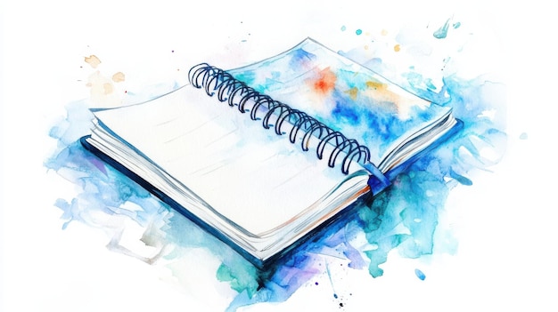 Photo a colorful watercolor illustration of an open notebook on a white background showcasing creativity and inspiration