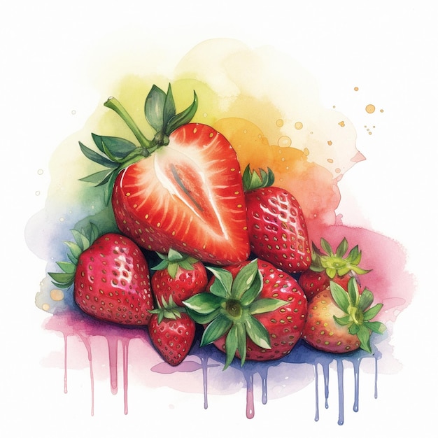 Colorful watercolor illustration of strawberries