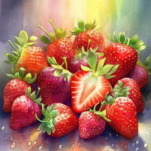 Colorful watercolor illustration of strawberries