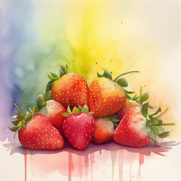 Colorful watercolor illustration of strawberries