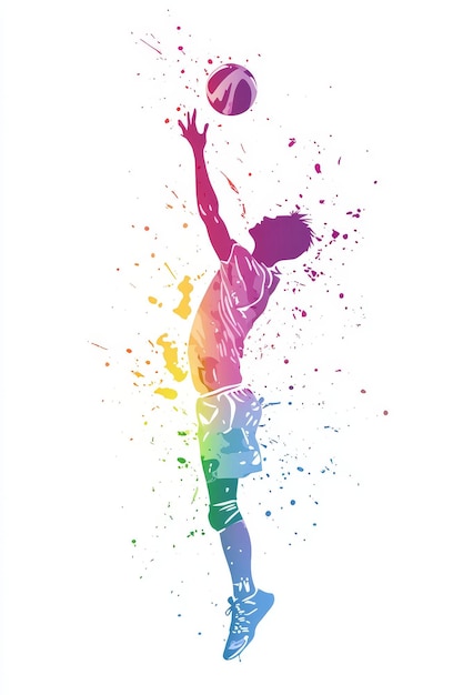 Photo colorful watercolor illustration of a volleyball player in action