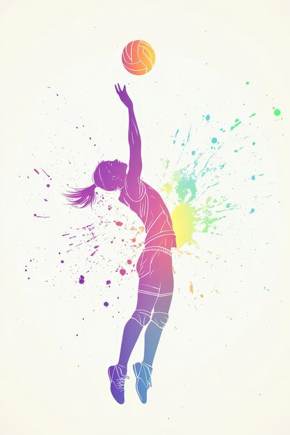 Photo colorful watercolor illustration of a volleyball player in action