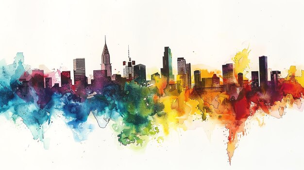 Photo a colorful watercolor painting of a city skyline