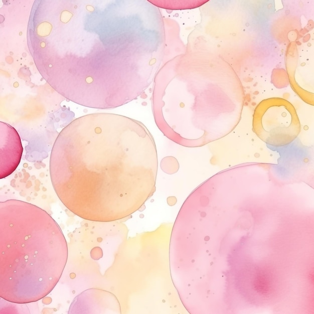 Photo a colorful watercolor painting of a pink and yellow circles.