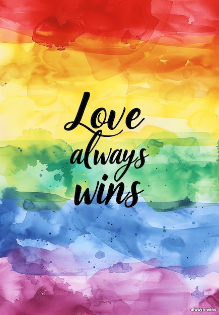 Photo a colorful watercolor painting of a rainbow with the words love always win