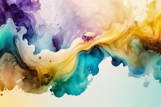 A colorful watercolor painting with a yellow and blue background