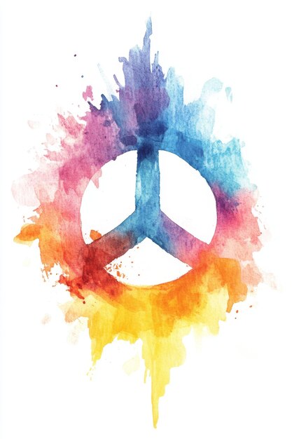 Photo colorful watercolor peace symbol splashed on white background international day of peace