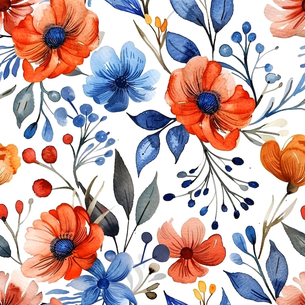 A colorful watercolor seamless floral pattern