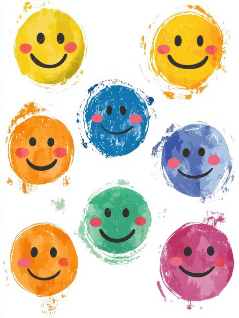 Photo colorful watercolor smileys with blush