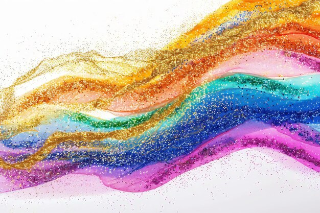 Photo colorful watercolor vinyl rainbow and shiny gold glitter line waves stripes abstract texture background