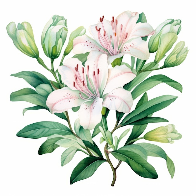 Colorful Watercolor White Lily Illustration With Traditional Motifs