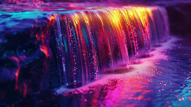 Photo colorful waterfall neon bright bright high quality night art light ai art produced