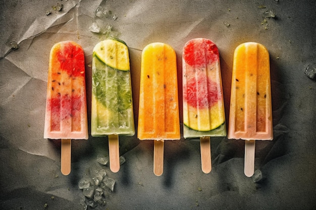 Colorful Watermelon Popsicles Refreshing Fruit Flavors in Aerial View generative AI