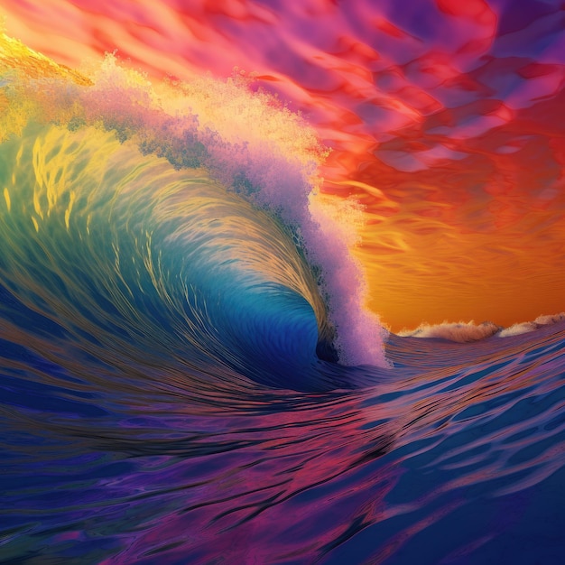 A colorful wave is about to crash into the ocean.