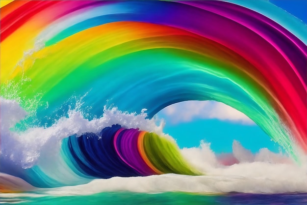 a colorful wave is painted with a rainbow color generated Ai