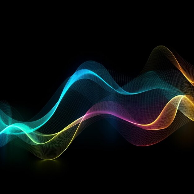 A colorful wave of light on a black background generative ai