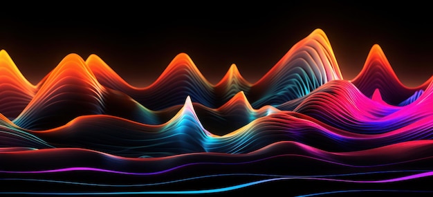 A colorful wave pattern is on a black background