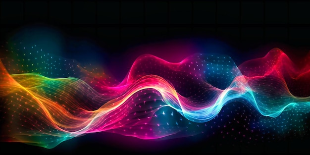 A colorful wave shaped background with lights and strands