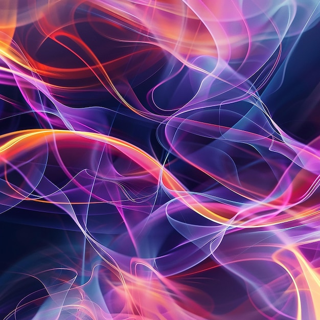 a colorful wave with purple and pink lines and a blue background