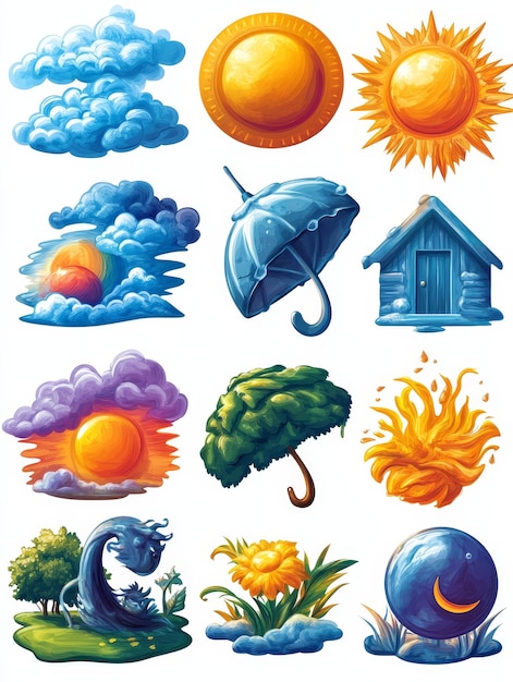 Colorful Weather Icons Artistic and Whimsical