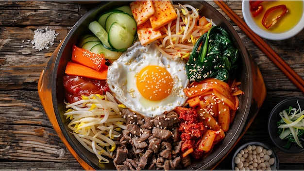 a colorful and wellarranged Bibimbap a traditional Korean dish