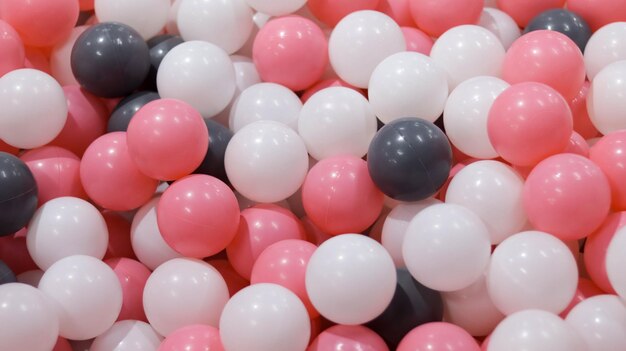 Colorful white black and pink plastic ball at the dry indoor pool ball kids playground