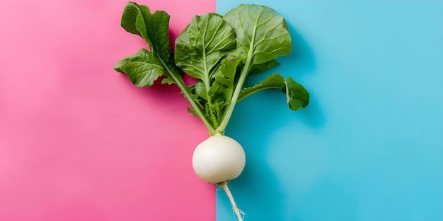 Photo colorful white radish with green leaves and brown stem concept vegetables farm fresh organic produce healthy eating cooking