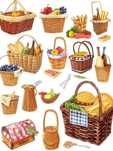 Photo colorful wicker containers filled with fresh fruits and snacks for a gathering or event