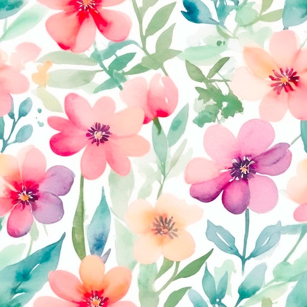 Colorful wild floral watercolor seamless pattern