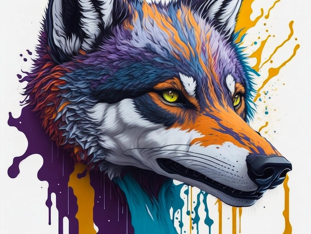 Colorful wildlife wolf painting Digital vector art of predator wildlife Beautiful and majestic pop