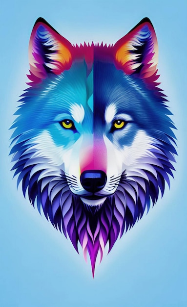 a colorful wolf head with a colorful pattern on it