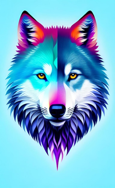 a colorful wolf head with a colorful pattern of the wolfs head