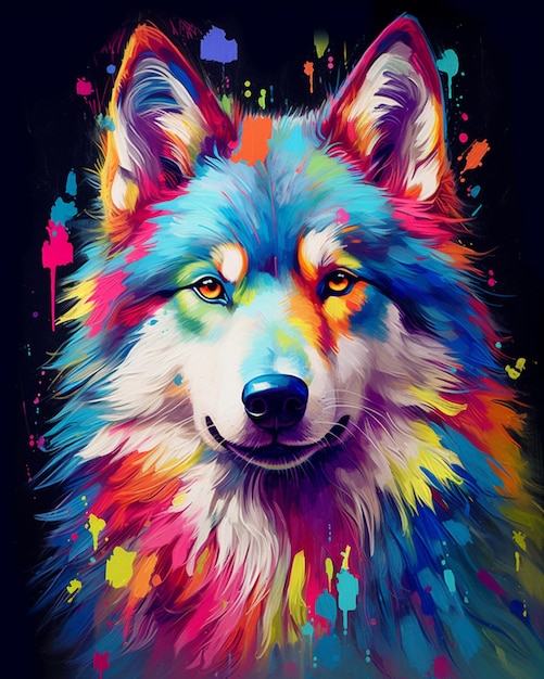 Colorful wolf poster featuring the painting colorful wolf by sofia metal queen