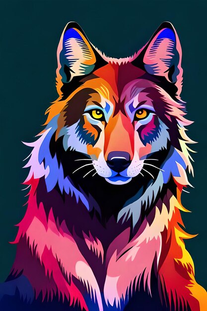 A colorful wolf with a black background.