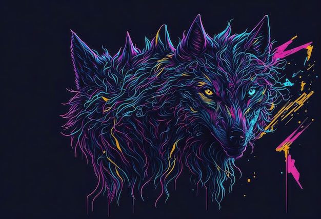 A colorful wolf with a black background