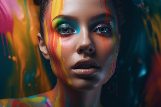 Colorful woman makeup beauty Generate Ai