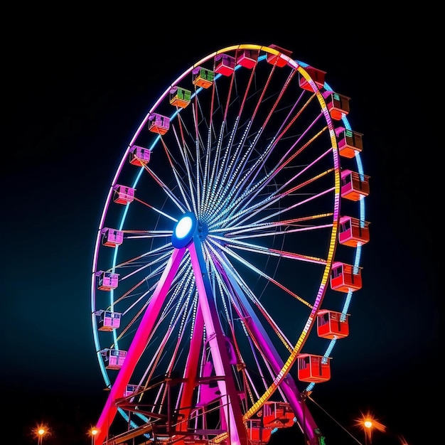 A colorful wonder wheel by night