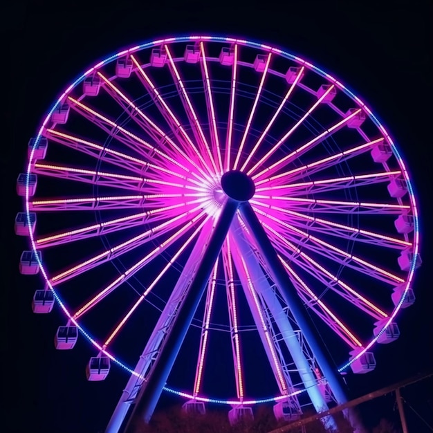 A colorful wonder wheel by night