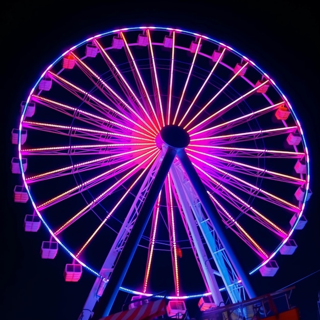 A colorful wonder wheel by night